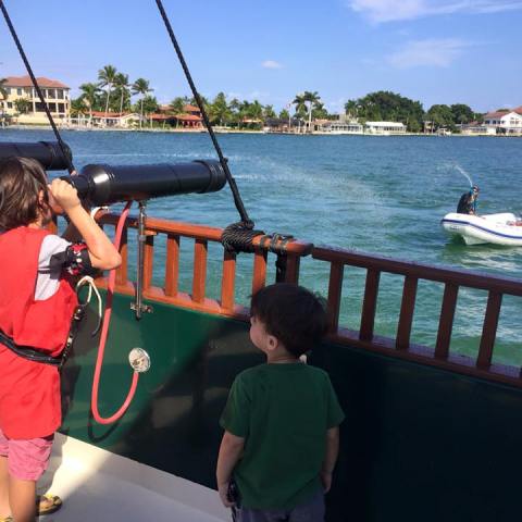 Kids Man the Black Pearl Pirate Ship cannons